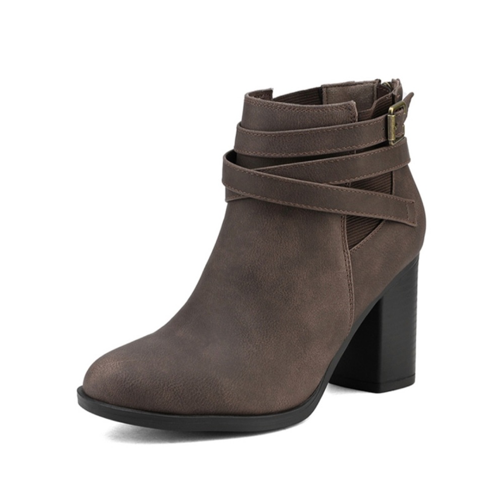 Dream Paris Stacked Mid Heel Chunky Ankle Booties